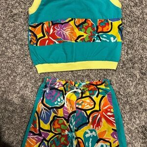 Vintage Colorful Floral Tank and Shorts Set